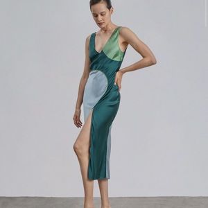 Silk Maison Geometric Splicing Split Silk Dress